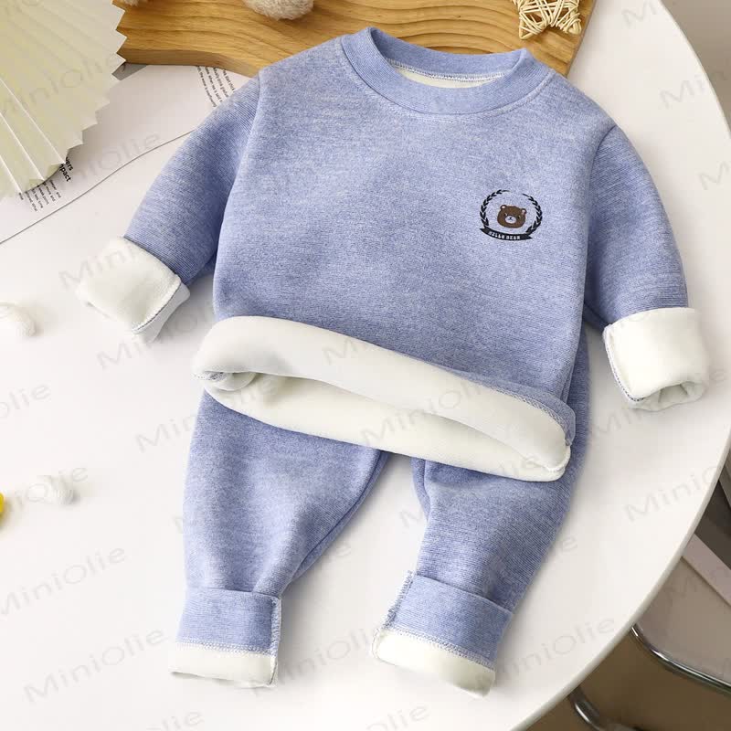 Toddler Bear Warm Fleece Sweatshirt and Jogger 2-piece Set - Blue - 10-11T - image 4
