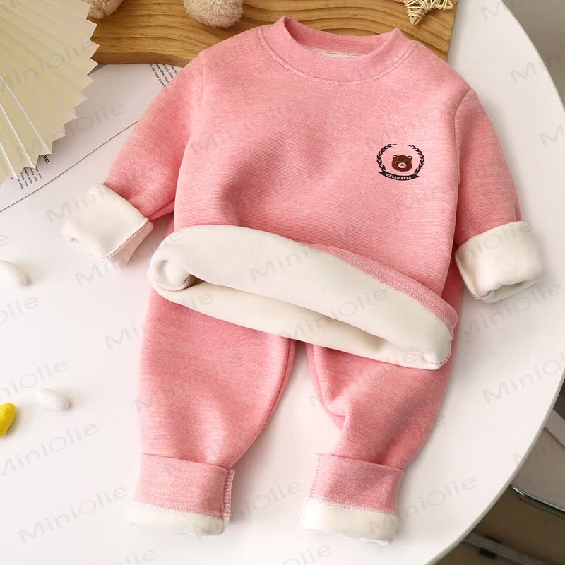 Toddler Bear Warm Fleece Sweatshirt and Jogger 2-piece Set - Pink - 10-11T - image 3