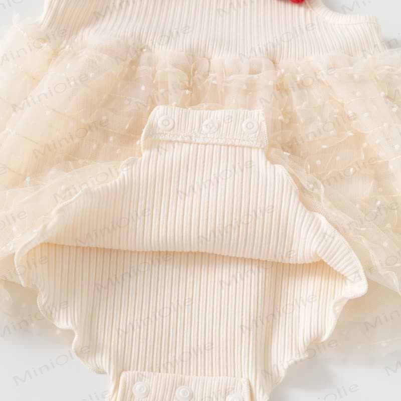 Baby Girls Beige Ruffle Collar Bow Tulle Dress - image 7