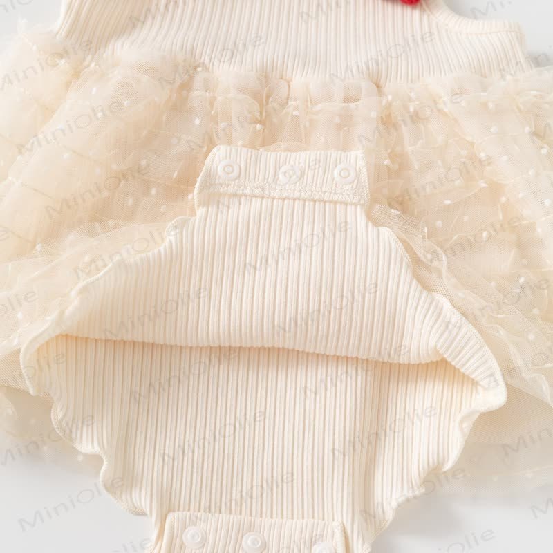 Baby Girls Beige Ruffle Collar Bow Tulle Dress - image 7