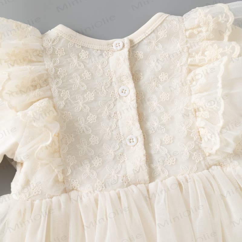 Baby Beige Lace Ruffle Tulle Long Sleeve Dress - image 5