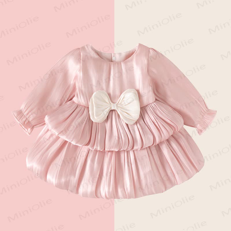 Baby Girls Bow Satin Long Sleeve Dress - image 1