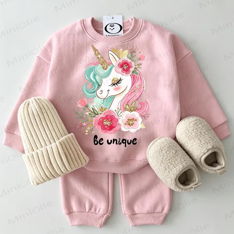 BE UNIQUE Baby Unicorn Pink Sweatshirt 2-piece Set - Pink - 2-3T - image 1