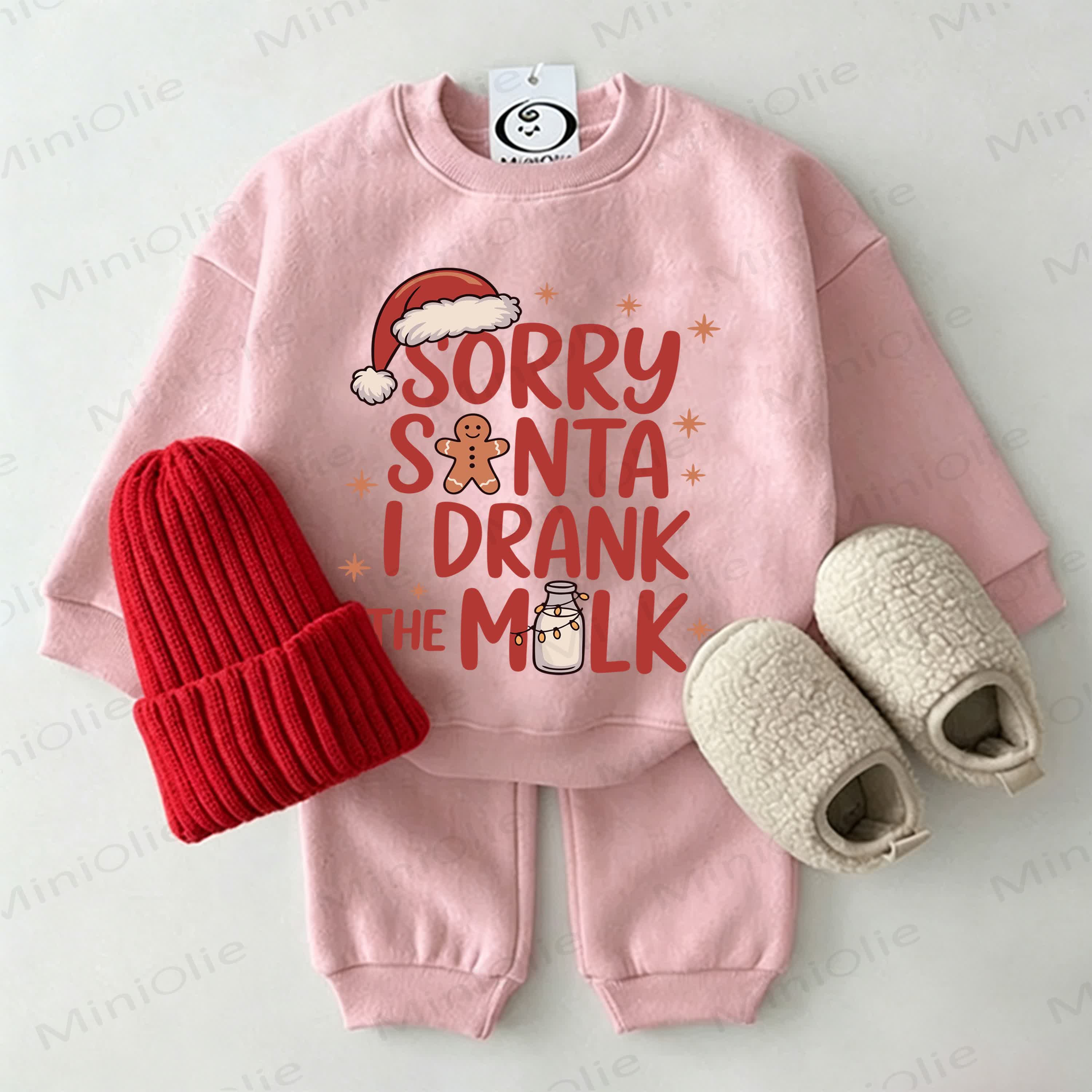 SORRY SANTA I DRANK THE MILK Baby Christmas Pink Sweatshirt 2-piece Set - Pink - 2-3T - image 1
