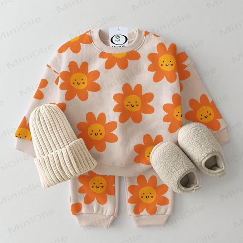 Baby Beige Smiling Flower Print 2-piece Set - Beige - 3-5T - image 1