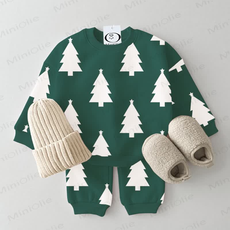 Baby Green Christmas Tree Print 2-piece Set - Green - 3-5T - image 1