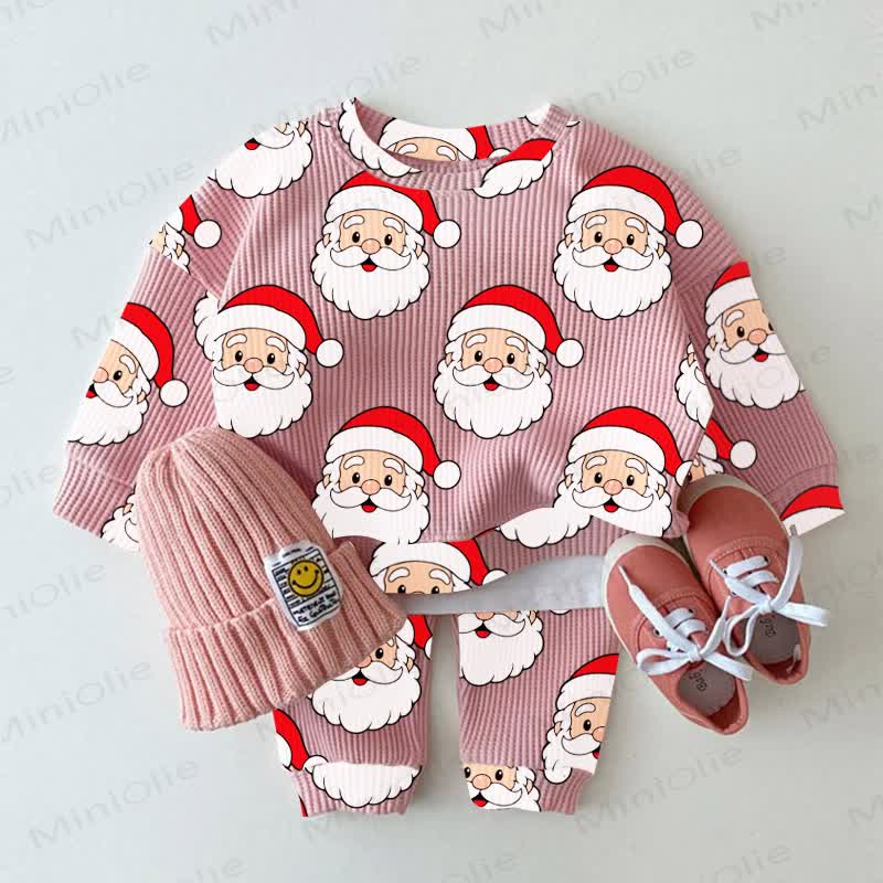 Baby Pink Santa Waffle 2-piece Set - Pink - 2-3T - image 1