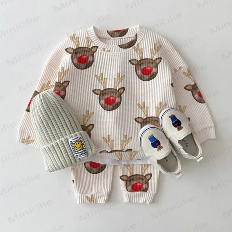Baby White Reindeer Waffle 2-piece Set - White - 2-3T - image 1