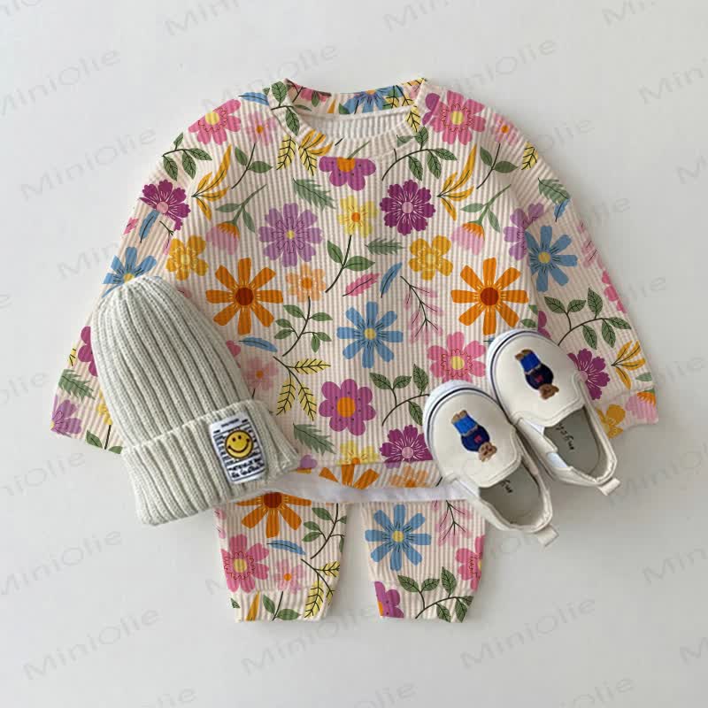 Baby White Flower Print Waffle 2-piece Set - White - 2-3T - image 1