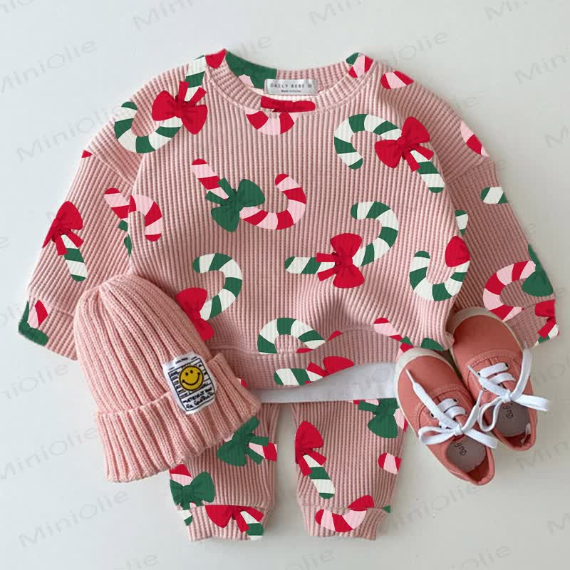 Baby Pink Candy Print Waffle 2-piece Set - Pink - 2-3T - image 1