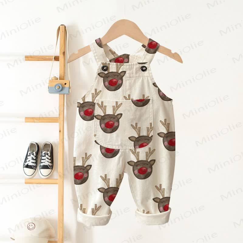 Baby Toddler Reindeer Print Pocket Overalls - Beige - 3-5T - image 1