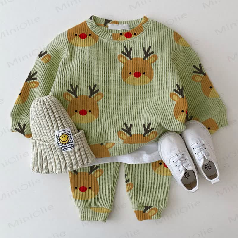 Baby Green Reindeer Waffle 2-piece Set - Green - 2-3T - image 1