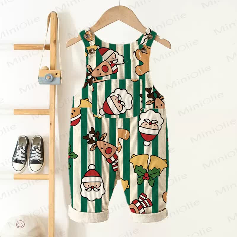 Baby Toddler Stripe Christmas Print Beige Corduroy Pocket Overalls - Beige - 5-7T - image 1