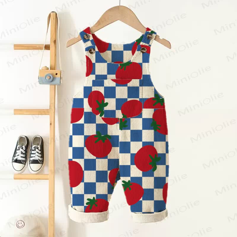 Baby Toddler Plaid Tomato Beige Corduroy Pocket Overalls - Beige - 5-7T - image 1