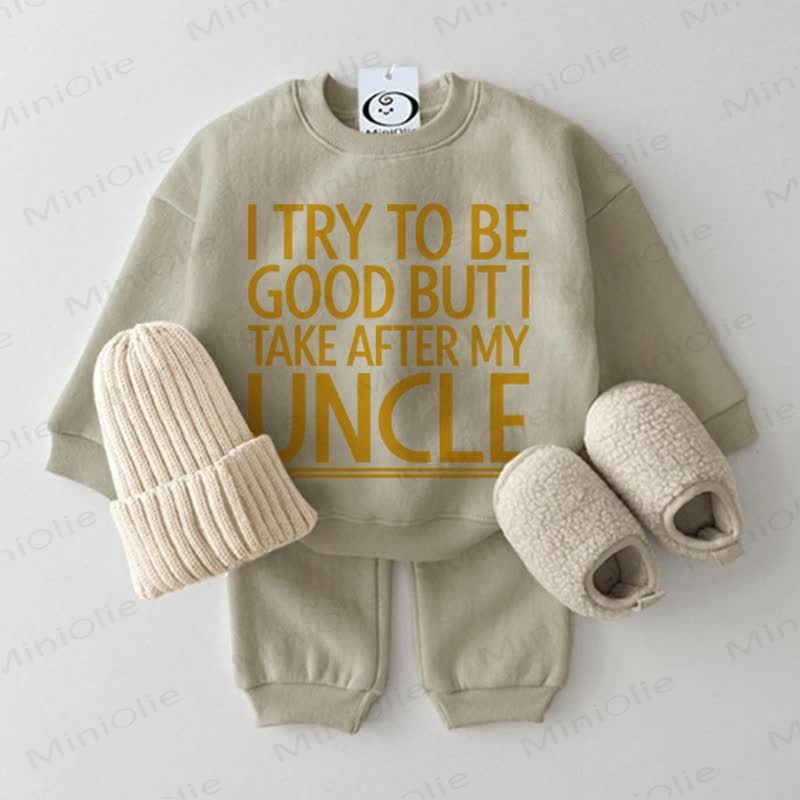 I TRY TO BE GOOD BUT I TAKE AFTER MY UNCLE Baby Grey Green Sweatshirt 2-piece Set - Grey Green - 2-3T - image 1