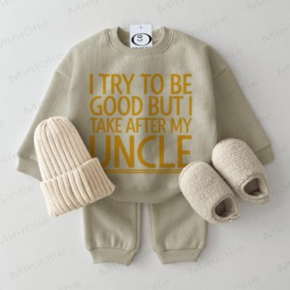 I TRY TO BE GOOD BUT I TAKE AFTER MY UNCLE Baby Grey Green Sweatshirt 2-piece Set - Grey Green - 2-3T - image 1