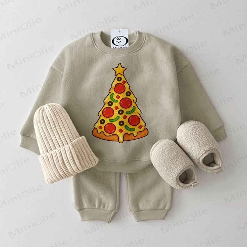 Baby Pizza Christmas Tree Sweatshirt 2-piece Set - Grey Green - 2-3T - image 2