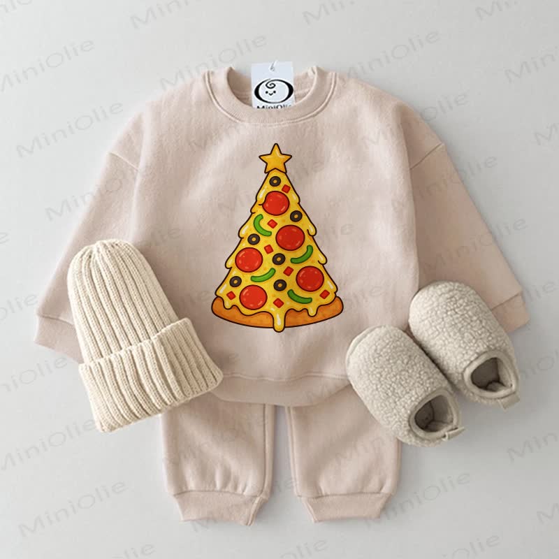 Baby Pizza Christmas Tree Sweatshirt 2-piece Set - Beige - 2-3T - image 1