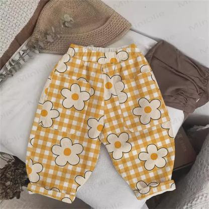 Baby Toddler Plaid Flower Yellow Cord Pants - Yellow - 5-7T - image 1