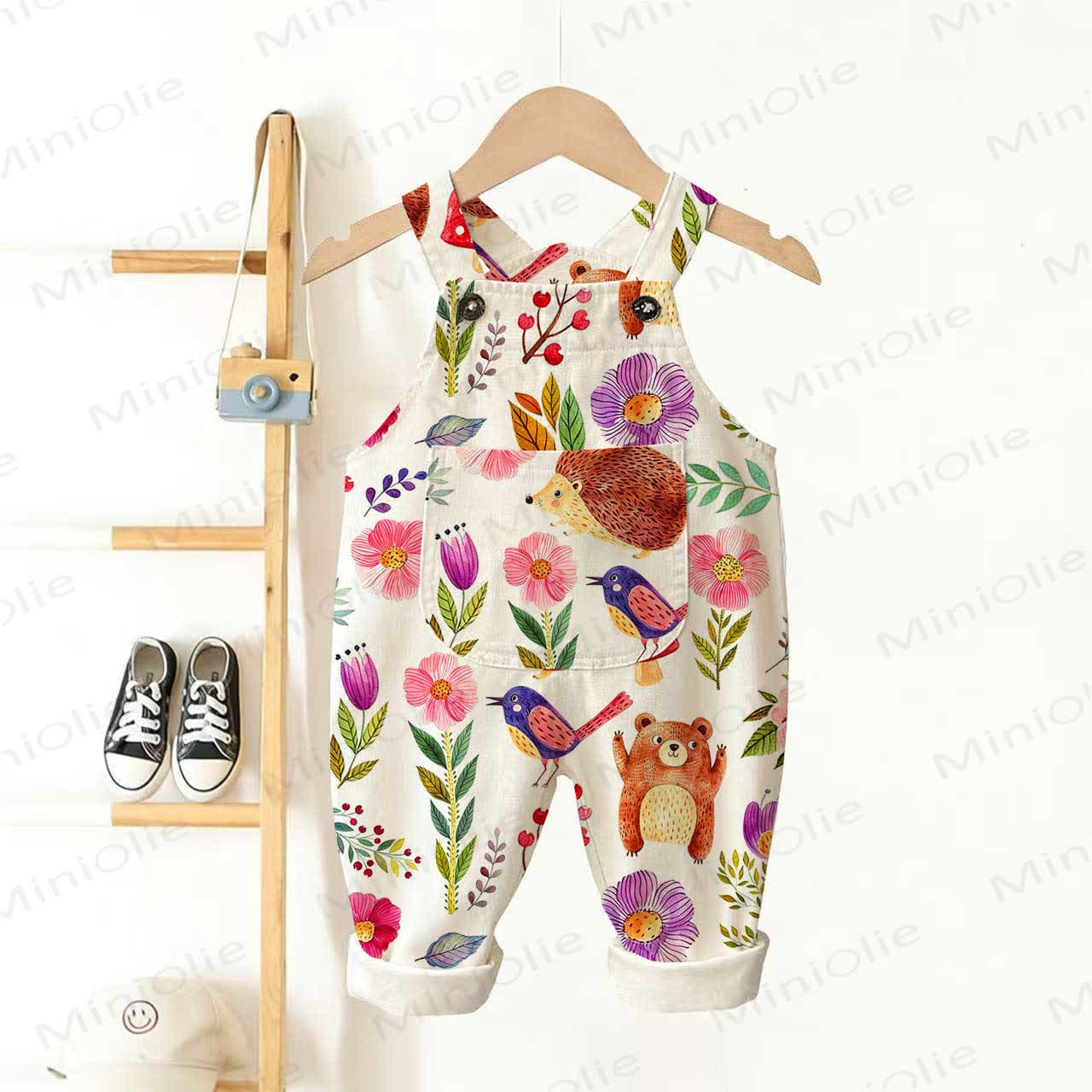 Baby Toddler Flower Animal Pocket Overalls - Beige - 3-5T - image 1