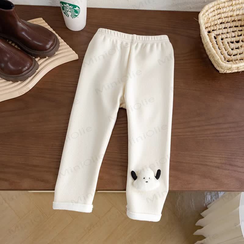 Toddler Puppy Applique Fleece Ribbed Leggings - Beige - 6-7T - image 4