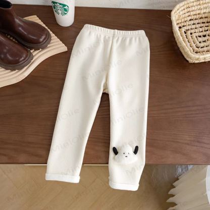 Toddler Puppy Applique Fleece Ribbed Leggings - Beige - 6-7T - image 4