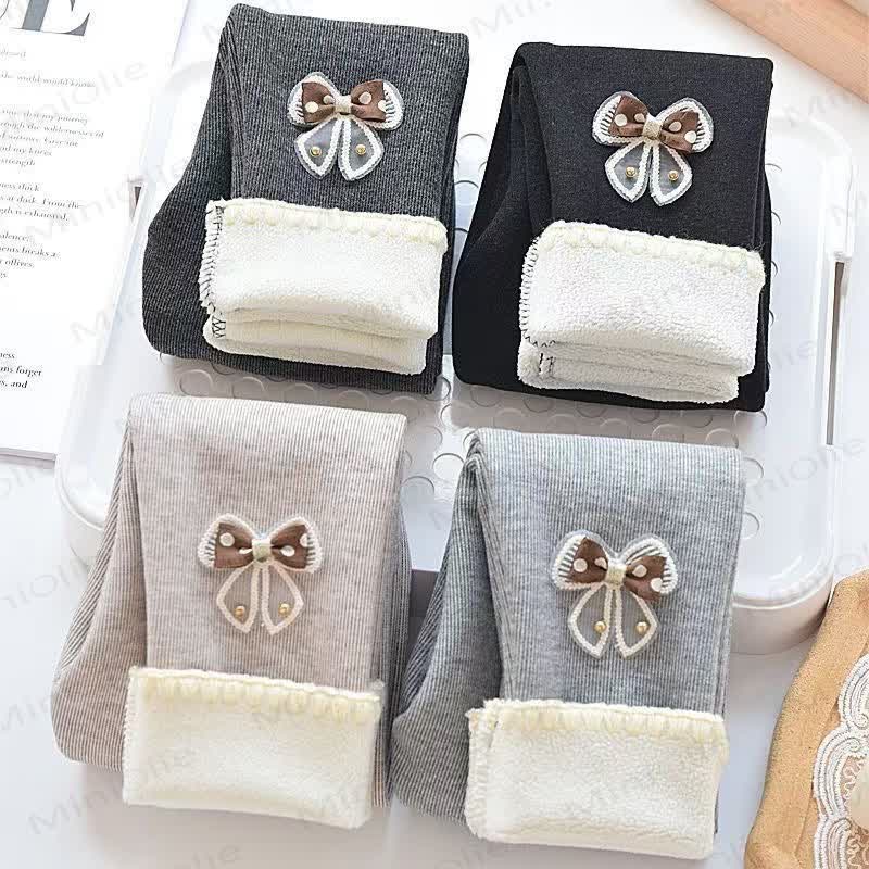 Toddler Girl Fleece Bow Ribbed Leggings - image 1