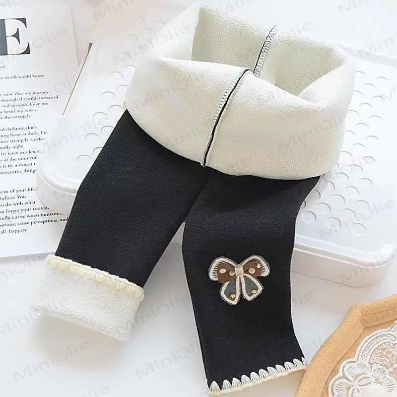 Toddler Girl Fleece Bow Ribbed Leggings - Black - 8-9T - image 2