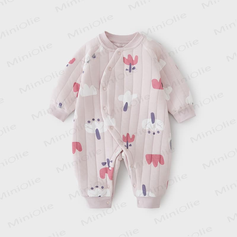 Baby Quilted Cartoon Print Long Sleeve Romper - Pink - 18-24M - image 2