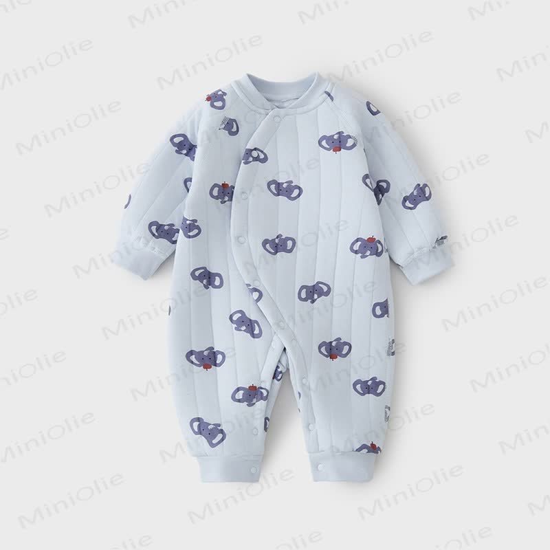 Baby Quilted Cartoon Print Long Sleeve Romper - Blue - 18-24M - image 1