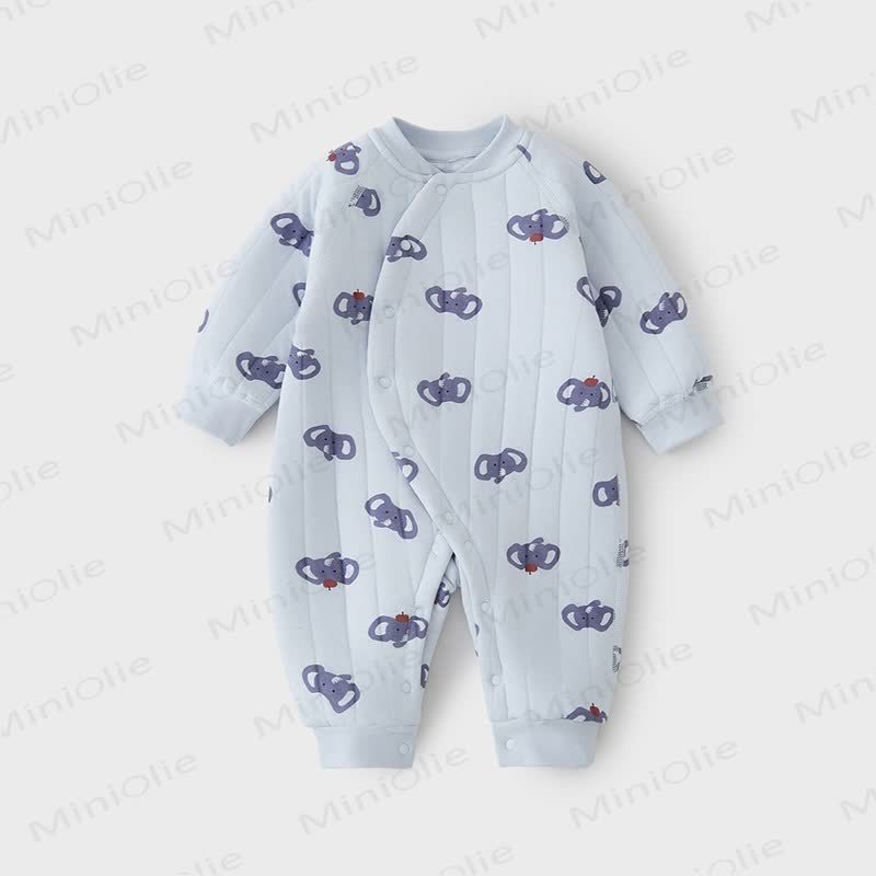 Baby Quilted Cartoon Print Long Sleeve Romper - Blue - 18-24M - image 1