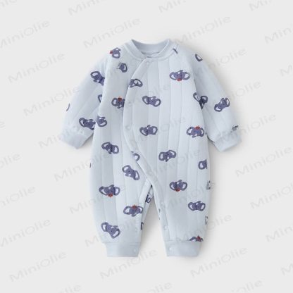 Baby Quilted Cartoon Print Long Sleeve Romper - Blue - 18-24M - image 1