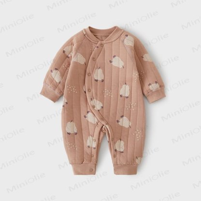Baby Quilted Cartoon Print Long Sleeve Romper - Brown - 18-24M - image 4