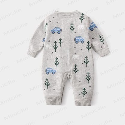 Baby Grey Car and Tree Pattern Snap Romper - image 3