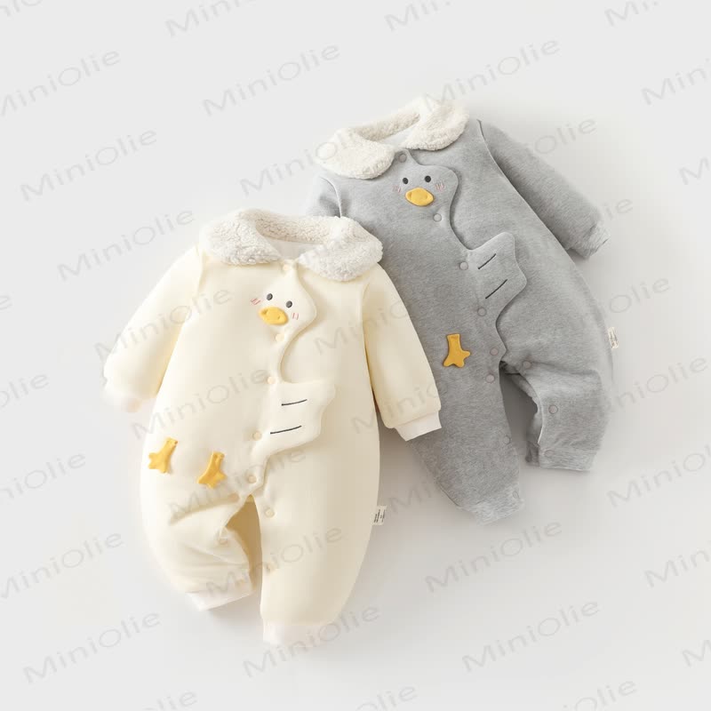 Baby Animal Applique Sherpa Collar Snap Romper - image 1
