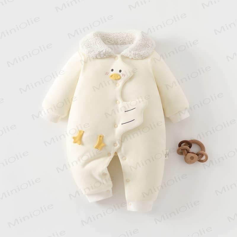 Baby Animal Applique Sherpa Collar Snap Romper - Yellow Duck - 8-18M - image 2