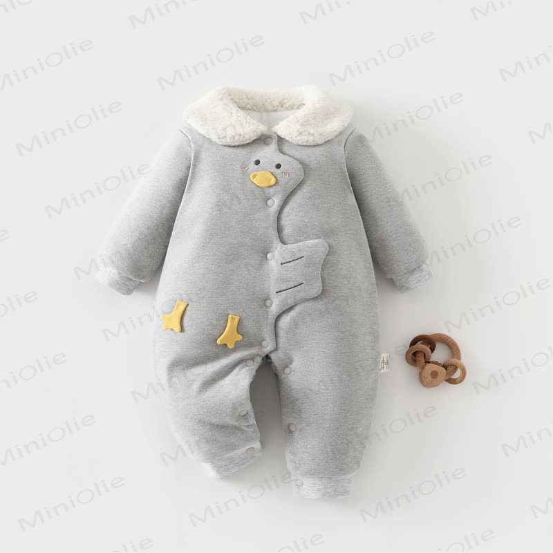 Baby Animal Applique Sherpa Collar Snap Romper - Gray Duck - 8-18M - image 3