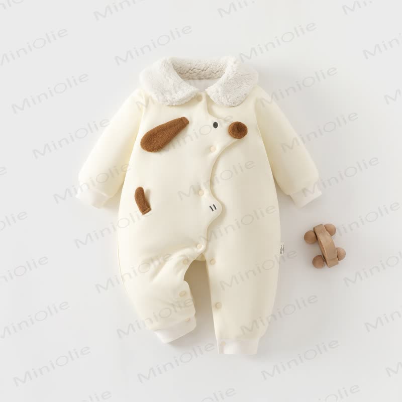 Baby Animal Applique Sherpa Collar Snap Romper - Yellow Puppy - 8-18M - image 4