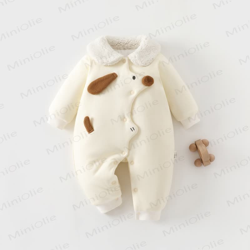 Baby Animal Applique Sherpa Collar Snap Romper - Yellow Puppy - 8-18M - image 4
