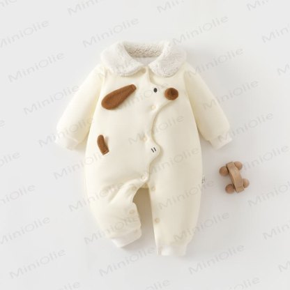 Baby Animal Applique Sherpa Collar Snap Romper - Yellow Puppy - 8-18M - image 4