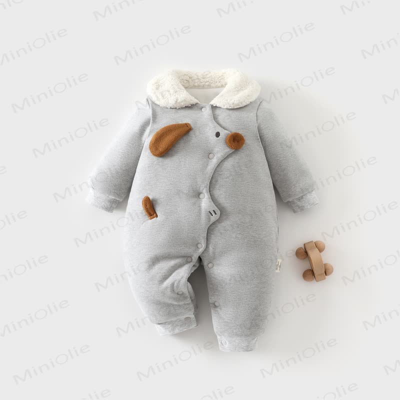 Baby Animal Applique Sherpa Collar Snap Romper - Gray Puppy - 8-18M - image 5