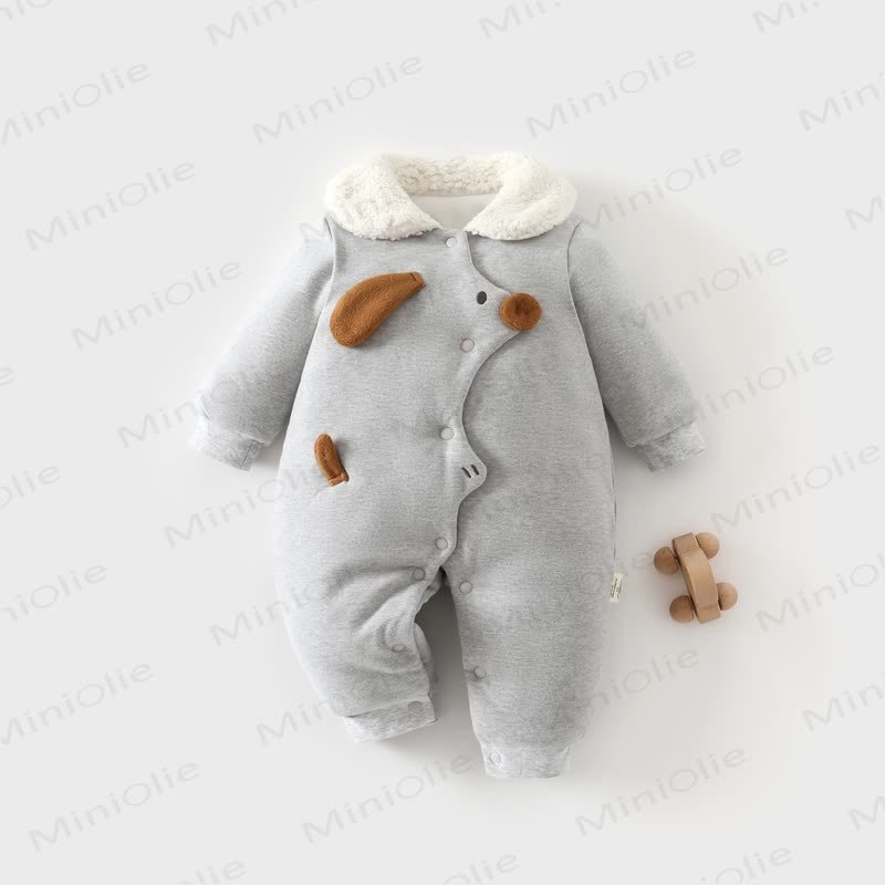 Baby Animal Applique Sherpa Collar Snap Romper - Gray Puppy - 8-18M - image 5
