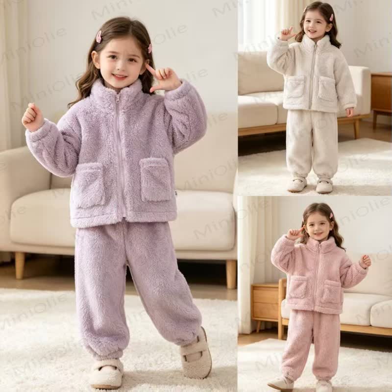 Baby Toddler Solid Color Sherpa Zip Pocket 2-piece Set - image 1
