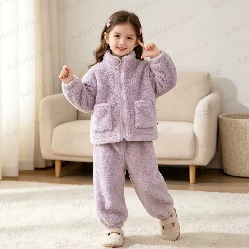 Baby Toddler Solid Color Sherpa Zip Pocket 2-piece Set - Purple - 4-5T - image 2