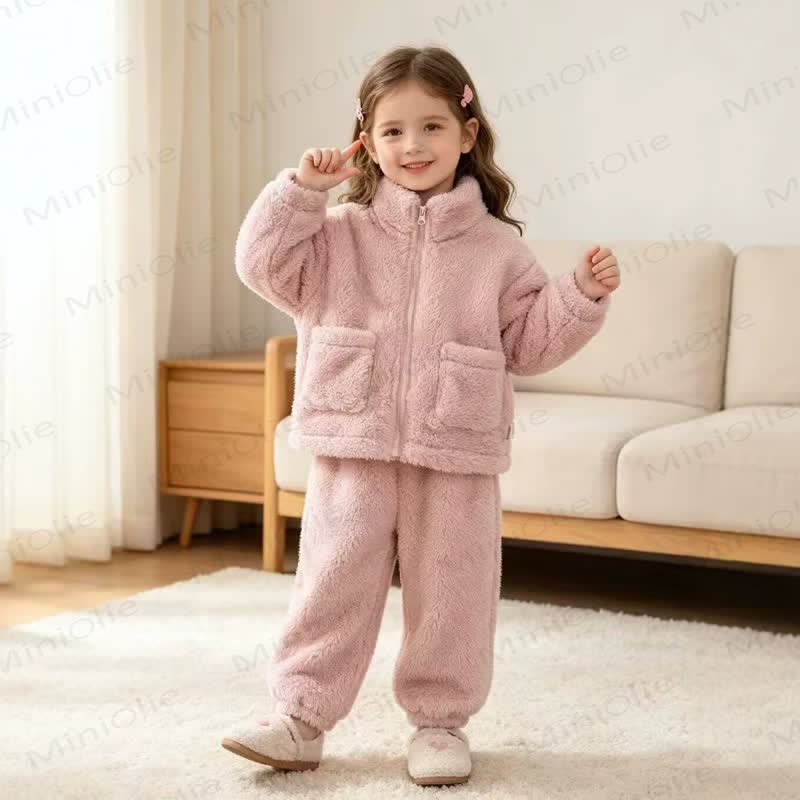 Baby Toddler Solid Color Sherpa Zip Pocket 2-piece Set - Pink - 4-5T - image 4