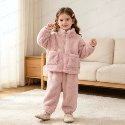 Baby Toddler Solid Color Sherpa Zip Pocket 2-piece Set - Pink - 4-5T - image 4