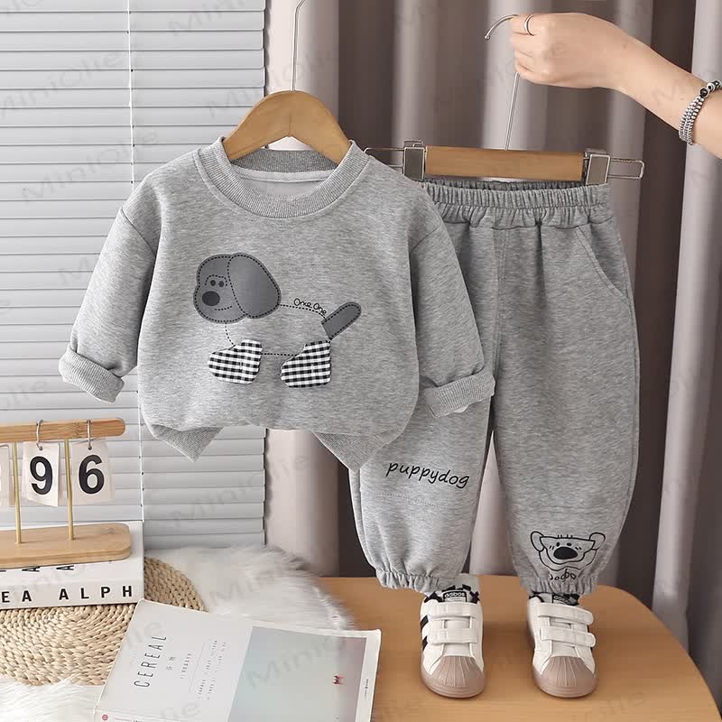 Baby Toddler Gray Puppy Patch Sweatshirt and Jogger 2-piece Set - Gray - 4-5T - image 1