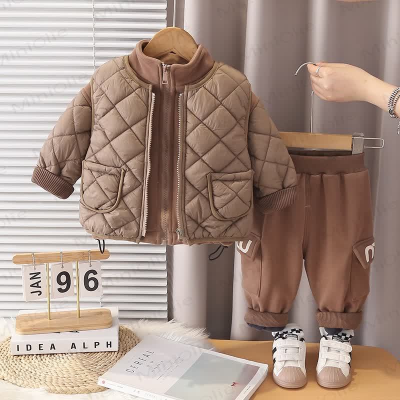 Baby Toddler Fleece Quilted Jacket and Pants 2-piece Set - Brown - 4-5T - image 3