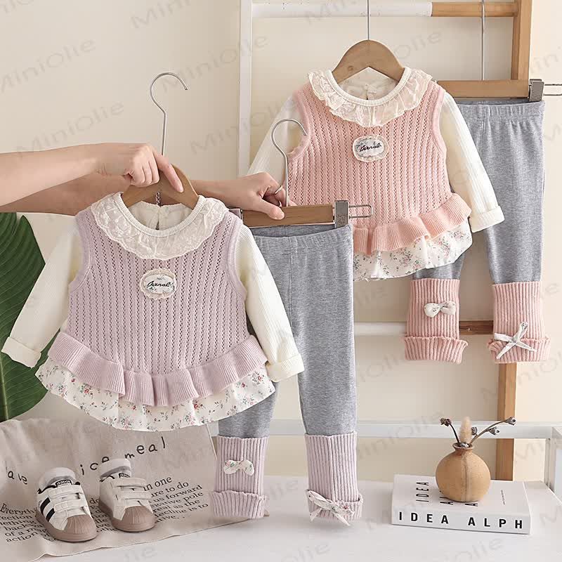 Baby Toddler Girl Lace Collar Floral Peplum 3-piece Set - image 1