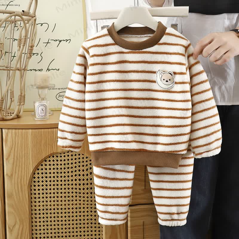 Toddler Bear Stripe Fleece Lounge 2-piece Set - Brown - 10-11T - image 2
